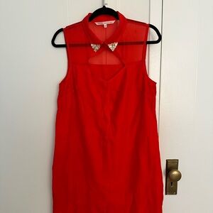 RACHEL Rachel Roy Red Sleeveless Dress with Embellished Collar